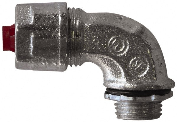 O-Z/Gedney - 1 to 1-3/8" Cable Capacity, Liquidtight, Elbow Strain Relief Cord Grip - 1-1/4 NPT Thread, 2-7/8" Long, Iron - Exact Tooling