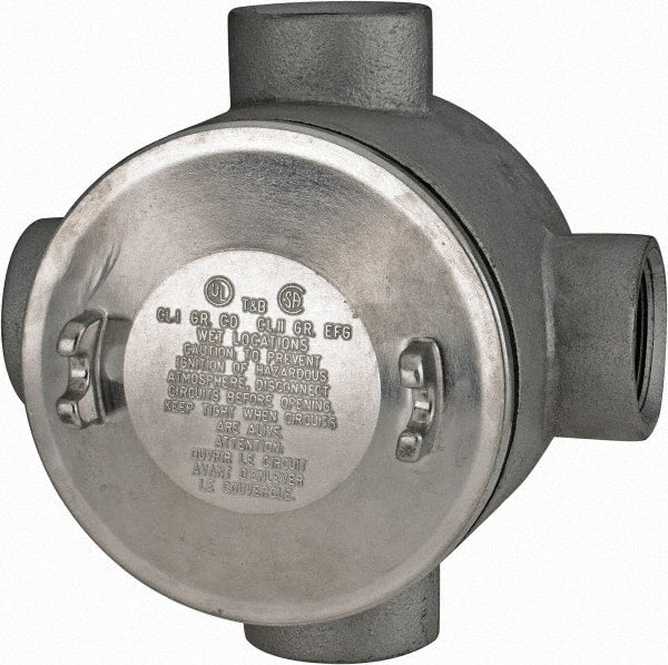 Thomas & Betts - (4) 1-1/2" Knockouts, Iron Round Junction Box - 5-3/4" Overall Width x 3.81" Overall Depth - Exact Tooling