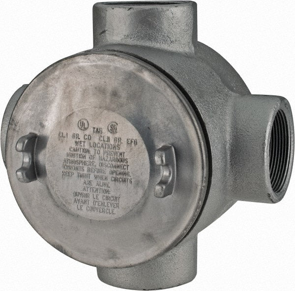 Thomas & Betts - (4) 2" Knockouts, Iron Round Junction Box - 5-3/4" Overall Width x 4.06" Overall Depth - Exact Tooling