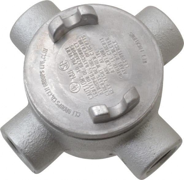 Thomas & Betts - (4) 3/4" Knockouts, Iron Round GUAX - 3-1/2" Overall Width x 2" Overall Depth - Exact Tooling