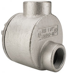 Thomas & Betts - (2) 1-1/4" Knockouts, Iron Round GUAB - 4.38" Overall Width x 2.69" Overall Depth - Exact Tooling