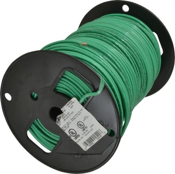 Southwire - THHN/THWN, 10 AWG, 30 Amp, 500' Long, Solid Core, 1 Strand Building Wire - Green, Thermoplastic Insulation - Exact Tooling