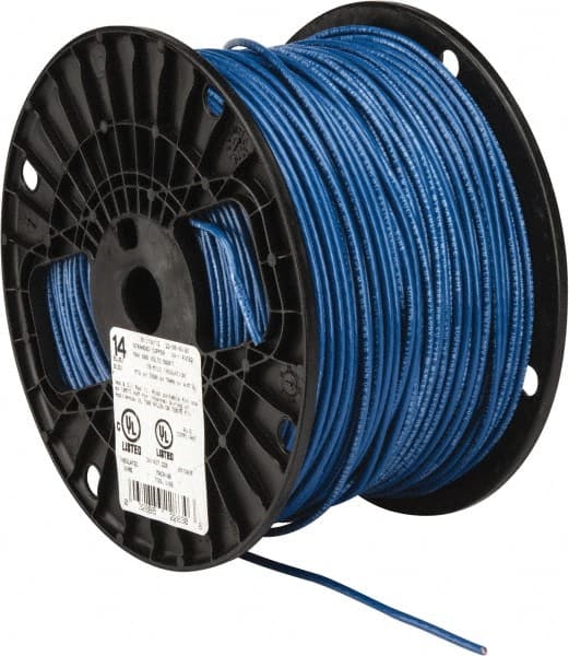 Southwire - THHN/THWN, 14 AWG, 15 Amp, 500' Long, Stranded Core, 19 Strand Building Wire - Blue, Thermoplastic Insulation - Exact Tooling