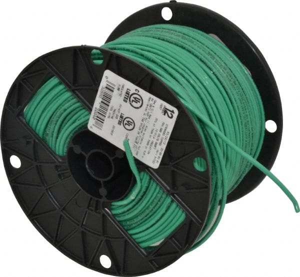 Southwire - THHN/THWN, 12 AWG, 20 Amp, 500' Long, Stranded Core, 19 Strand Building Wire - Green, Thermoplastic Insulation - Exact Tooling