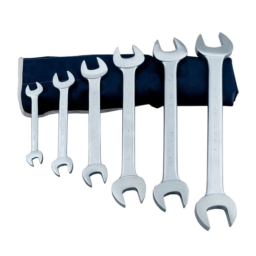 Martin Tools - 6 Pc, 3/8 x 7/16 - 7/8 x 1-1/8", 6-Point Double Open End Wrench Set - Exact Tooling