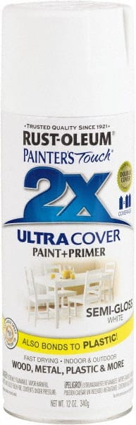 Rust-Oleum - White, Semi Gloss, Enamel Spray Paint - 8 Sq Ft per Can, 12 oz Container, Use on Multipurpose - Exact Tooling