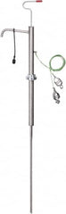 PRO-LUBE - 18 Strokes per Gal, 1/2" Outlet, Stainless Steel Hand Operated Drum/Pail Pump - 7 oz per Stroke, 25" OAL, For 2" Bung Drums, For Acetone, Adblue, Benzene, DEF, Diesel, Kerosene, Lacquer, Naphtha, Thinners, Urea & Gasoline - Exact Tooling