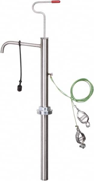 PRO-LUBE - 18 Strokes per Gal, 1/2" Outlet, Stainless Steel Hand Operated Drum/Pail Pump - 7 oz per Stroke, 25" OAL, For 2" Bung Drums, For Acetone, Adblue, Benzene, DEF, Diesel, Kerosene, Lacquer, Naphtha, Thinners, Urea & Gasoline - Exact Tooling