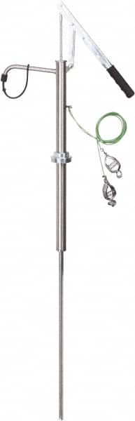PRO-LUBE - 64 Strokes per Gal, 1/2" Outlet, Stainless Steel Hand Operated Lever Pump - 2 oz per Stroke, 29" OAL, For 2" Bung Drums, For Acetone, Adblue, Benzene, DEF, Diesel, Kerosene, Lacquer, Naphtha, Thinners, Urea & Gasoline - Exact Tooling