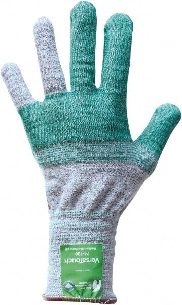 Ansell - Size S (7), ANSI Cut Lvl 4, Abrasion Lvl 4, Dyneema Diamond HPPE liner Cut Resistant Gloves - 12" Long, Knit Wrist, Gray/Green, Ambidextrous - Exact Tooling