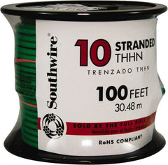 Southwire - THHN/THWN, 10 AWG, 30 Amp, 100' Long, Stranded Core, 19 Strand Building Wire - Green, Thermoplastic Insulation - Exact Tooling