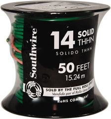 Southwire - THHN/THWN, 14 AWG, 15 Amp, 50' Long, Solid Core, 1 Strand Building Wire - Green, Thermoplastic Insulation - Exact Tooling