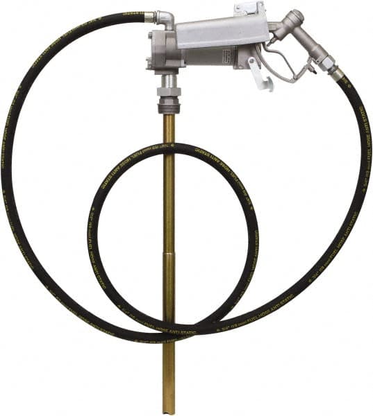 PRO-LUBE - 15 GPM, 3/4" Hose Diam, Gasoline, Kerosene & Diesel Fuel Pump - Aluminum Die Cast Pump, 3/4" Inlet, 3/4" Outlet, 24 VDC, 12' Hose Length, 1/7 hp - Exact Tooling