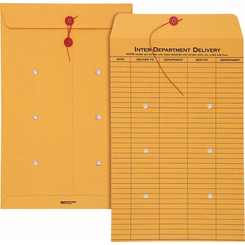 Quality Park - Mailers, Sheets & Envelopes; Type: Inter-Department Envelopes ; Style: String & Button ; Width (Inch): 15 ; Length (Inch): 10 ; Box Quantity: 100 ; Size: 10 x 15 - Exact Tooling