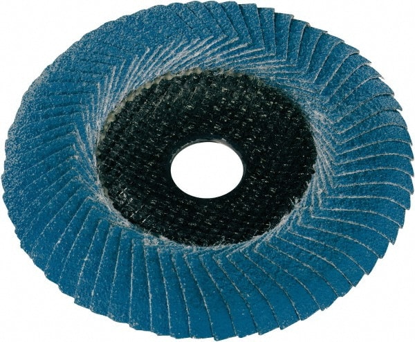 Metabo - P60 Grit, 5" Disc Diam, 7/8" Center Hole, Type 29 Zirconia Alumina Flap Disc - 12,200 Max RPM, Fiberglass Backing, Arbor Attaching System, Coated - Exact Tooling