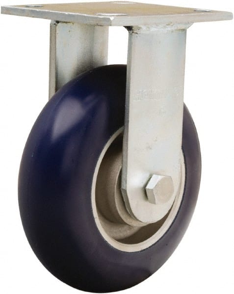 Hamilton - 6" Diam x 2" Wide x 7-1/2" OAH Top Plate Mount Rigid Caster - Polyurethane on Aluminum, 600 Lb Capacity, Precision Ball Bearing, 4 x 4-1/2" Plate - Exact Tooling