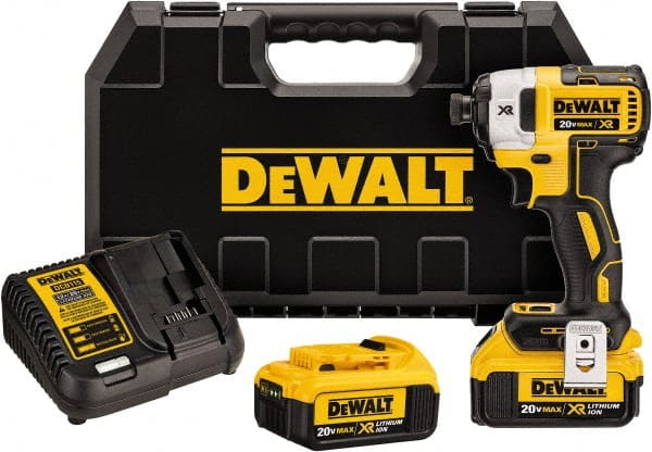 DeWALT - 20 Volt, 1/4" Drive, 20, 125, 152 Ft/Lb Torque, Cordless Impact Driver - 1000, 2800, 3250 RPM, 2 Lithium-Ion Batteries Included - Exact Tooling