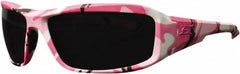 Edge Eyewear - Smoke Lenses, Framed Safety Glasses - Scratch Resistant, Pink Camouflage Nylon Frame, Size Universal, Wrap Around - Exact Tooling