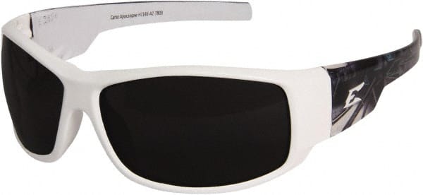 Edge Eyewear - Smoke Lenses, Framed Safety Glasses - Scratch Resistant, White Nylon Frame, Size Universal, Wrap Around - Exact Tooling