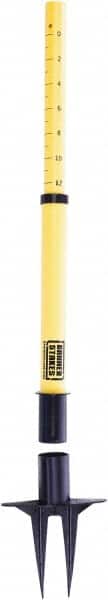 Banner Stakes - 22 to 42" High, 2-3/8" Pole Diam, Stanchion - 9" Base Diam, Removable Spike Nylon Base, Yellow Plastic Post, For Outdoor Use - Exact Tooling
