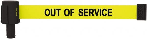 Banner Stakes - 6.61" High x 15' Long x 2-1/2" Wide Retractable Barrier Belt - Plastic & Polyester, Matte Finish, Yellow, Use with Banner Stakes Plus Stanchion, Banner Stakes Plus Base - Exact Tooling