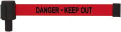 Banner Stakes - 6.61" High x 15' Long x 2-1/2" Wide Retractable Barrier Belt - Plastic & Polyester, Matte Finish, Red, Use with Banner Stakes Plus Stanchion, Banner Stakes Plus Base - Exact Tooling