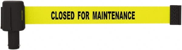 Banner Stakes - 6.61" High x 15' Long x 2-1/2" Wide Retractable Barrier Belt - Plastic & Polyester, Matte Finish, Yellow, Use with Banner Stakes Plus Stanchion, Banner Stakes Plus Base - Exact Tooling