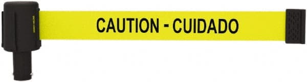 Banner Stakes - 6.61" High x 15' Long x 2-1/2" Wide Retractable Barrier Belt - Plastic & Polyester, Matte Finish, Yellow, Use with Banner Stakes Plus Stanchion, Banner Stakes Plus Base - Exact Tooling