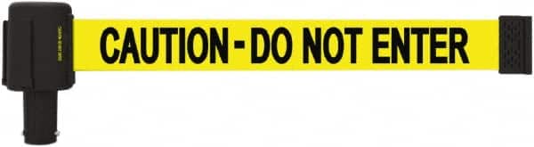 Banner Stakes - 6.61" High x 15' Long x 2-1/2" Wide Retractable Barrier Belt - Plastic & Polyester, Matte Finish, Yellow, Use with Banner Stakes Plus Stanchion, Banner Stakes Plus Base - Exact Tooling