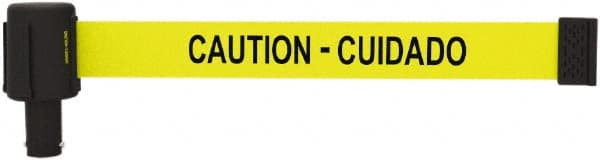 Banner Stakes - 6.61" High x 15' Long x 2-1/2" Wide Retractable Barrier Belt - Plastic & Polyester, Matte Finish, Yellow, Use with Banner Stakes Plus Stanchion, Banner Stakes Plus Base - Exact Tooling