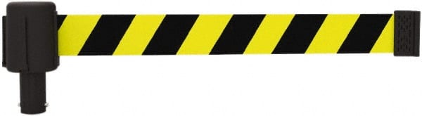 Banner Stakes - 6.61" High x 15' Long x 2-1/2" Wide Retractable Barrier Belt - Plastic & Polyester, Matte Finish, Yellow/Black, Use with Banner Stakes Plus Stanchion, Banner Stakes Plus Base - Exact Tooling