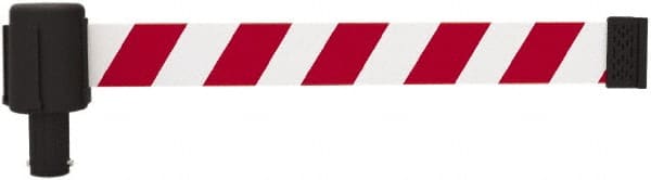 Banner Stakes - 6.61" High x 15' Long x 2-1/2" Wide Retractable Barrier Belt - Plastic & Polyester, Matte Finish, Red/White, Use with Banner Stakes Plus Stanchion, Banner Stakes Plus Base - Exact Tooling