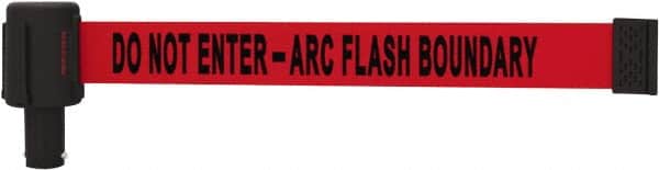 Banner Stakes - 6.61" High x 15' Long x 2-1/2" Wide Retractable Barrier Belt - Plastic & Polyester, Matte Finish, Red, Use with Banner Stakes Plus Stanchion, Banner Stakes Plus Base - Exact Tooling