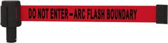 Banner Stakes - 6.61" High x 15' Long x 2-1/2" Wide Retractable Barrier Belt - Plastic & Polyester, Matte Finish, Red, Use with Banner Stakes Plus Stanchion, Banner Stakes Plus Base - Exact Tooling