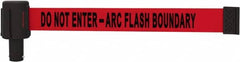 Banner Stakes - 6.61" High x 15' Long x 2-1/2" Wide Retractable Barrier Belt - Plastic & Polyester, Matte Finish, Red, Use with Banner Stakes Plus Stanchion, Banner Stakes Plus Base - Exact Tooling