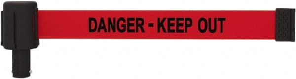 Banner Stakes - 6.61" High x 15' Long x 2-1/2" Wide Retractable Barrier Belt - Plastic & Polyester, Matte Finish, Red, Use with Banner Stakes Plus Stanchion, Banner Stakes Plus Base - Exact Tooling
