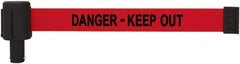 Banner Stakes - 6.61" High x 15' Long x 2-1/2" Wide Retractable Barrier Belt - Plastic & Polyester, Matte Finish, Red, Use with Banner Stakes Plus Stanchion, Banner Stakes Plus Base - Exact Tooling