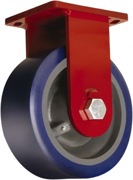 Hamilton - 10" Diam x 4" Wide x 12-1/2" OAH Top Plate Mount Rigid Caster - Polyurethane Mold on Forged Steel, 5,000 Lb Capacity, Tapered Roller Bearing, 6-1/2 x 7-1/2" Plate - Exact Tooling