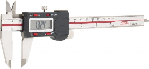 SPI - 0 to 6" Range 0.0005" Resolution, IP54 Electronic Caliper - Stainless Steel with 1.56" Stainless Steel Jaws, 0.001" Accuracy, USB Output - Exact Tooling