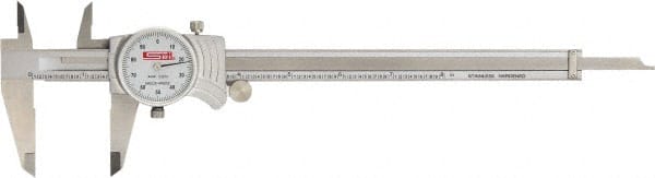 SPI - 0" to 8" Range, 0.001" Graduation, 0.1" per Revolution, Dial Caliper - White Face, 1.94" Jaw Length, Accurate to 0.0015" - Exact Tooling
