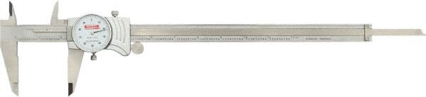 SPI - 0" to 12" Range, 0.001" Graduation, 0.1" per Revolution, Dial Caliper - White Face, 2.5" Jaw Length, Accurate to 0.002" - Exact Tooling
