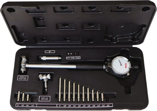 SPI - 15 Anvil, 1.4 to 6" Dial Bore Gage Set - 0.0005" Graduation, 6" Gage Depth, Accurate to 0.0005", Carbide Contact Point - Exact Tooling