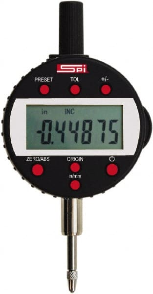 SPI - 0 to 1/2" Range, 0.00005" Graduation, Electronic Drop Indicator - Flat & Center Lug Back, Accurate to 0.00016", English & Metric System, LCD Display - Exact Tooling