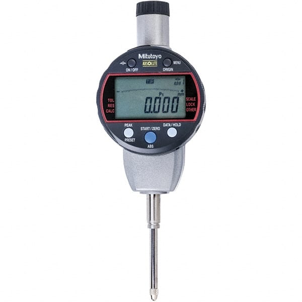 Mitutoyo - 0 to 1" Range, 0.001mm Graduation, Electronic Drop Indicator - Flat Back, Accurate to 0.002mm, Metric System, LCD Display - Exact Tooling