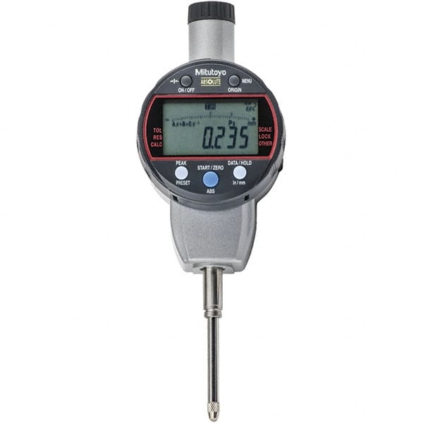 Mitutoyo - 0 to 1" Range, 0.001mm Graduation, Electronic Drop Indicator - Flat Back, Accurate to 0.0001", Metric System, LCD Display - Exact Tooling