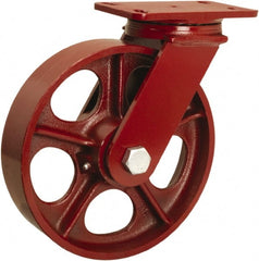 Hamilton - 10" Diam x 2-1/2" Wide x 11-1/2" OAH Top Plate Mount Swivel Caster - Cast Iron, 2,200 Lb Capacity, Tapered Roller Bearing, 4-1/2 x 6-1/2" Plate - Exact Tooling