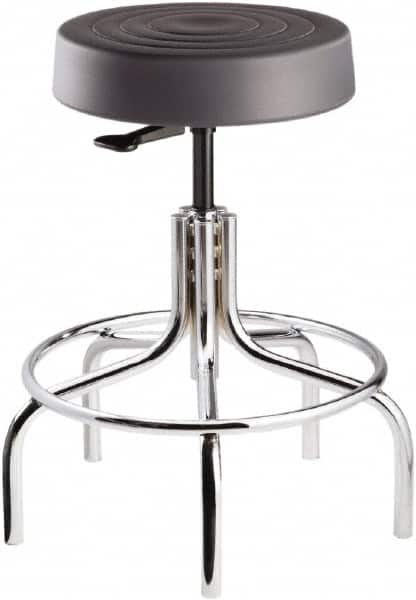 Bevco - 14 Inch Wide x 14-1/2 Inch Deep x 25 Inch High, Tubular Chrome Base, Adjustable Height Swivel Stool - Polyurethane Seat, Graphite - Exact Tooling