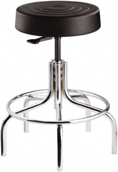 Bevco - 14 Inch Wide x 14-1/2 Inch Deep x 30 Inch High, Tubular Chrome Base, Adjustable Height Swivel Stool - Polyurethane Seat, Black - Exact Tooling