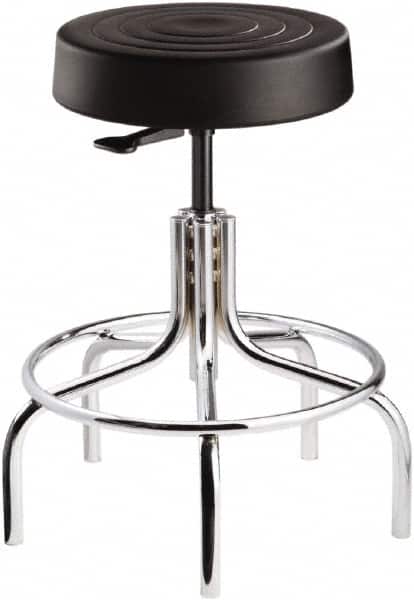 Bevco - 14 Inch Wide x 14-1/2 Inch Deep x 25 Inch High, Tubular Chrome Base, Adjustable Height Swivel Stool - Polyurethane Seat, Black - Exact Tooling