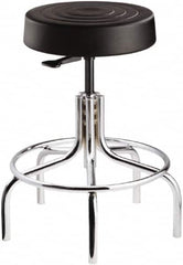 Bevco - 14 Inch Wide x 14-1/2 Inch Deep x 25 Inch High, Tubular Chrome Base, Adjustable Height Swivel Stool - Polyurethane Seat, Black - Exact Tooling
